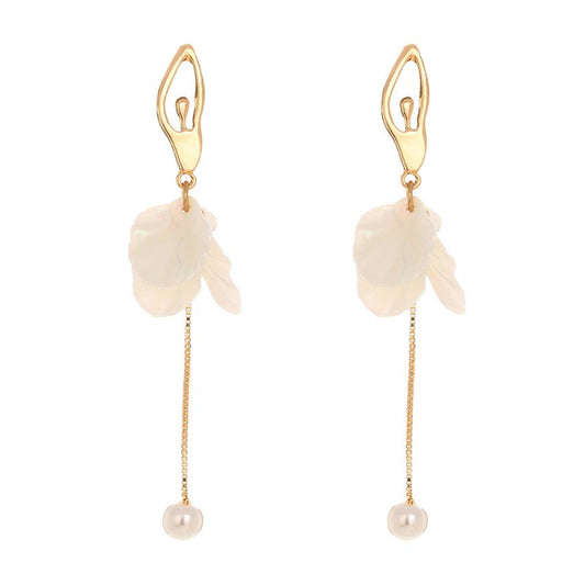 Pearl Flower Tassel Earrings-Jewearrings