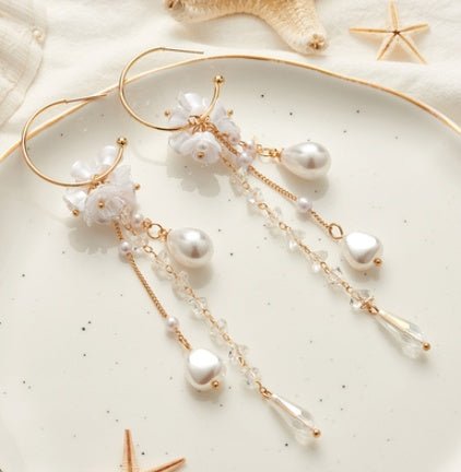 Pearl Flower Tassel Earrings Women-Jewearrings