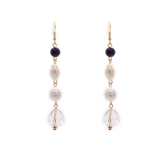 Pearl Glass Diamond Combination Long Earrings Earrings-Jewearrings