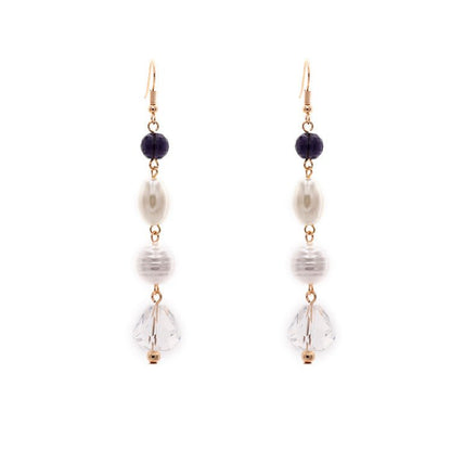 Pearl Glass Diamond Combination Long Earrings Earrings-Jewearrings