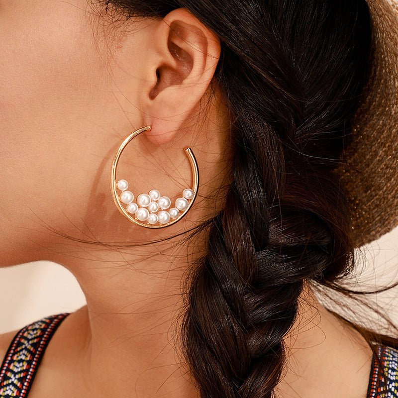 Pearl Inlaid Big Earrings Spring And Summer New Fashion Exaggerated Retro Earrings-Jewearrings