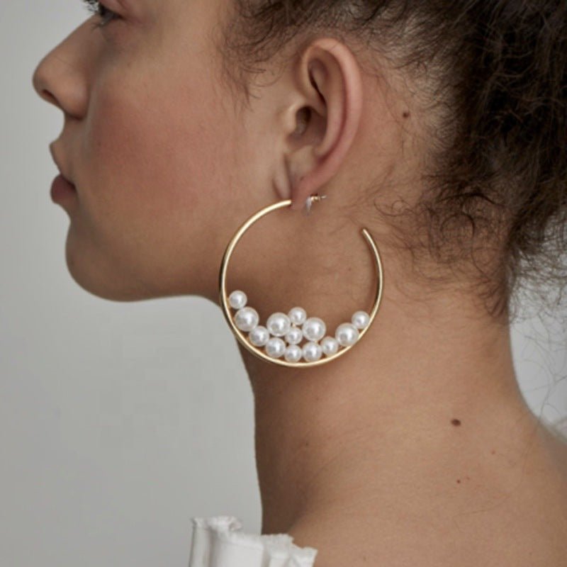 Pearl Inlaid Big Earrings Spring And Summer New Fashion Exaggerated Retro Earrings-Jewearrings