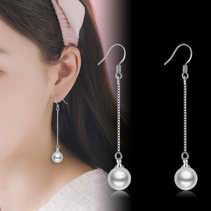 Pearl Shell Pearl Stud Earrings Silver Plated Tassel Jewelry Long Earrings-Jewearrings