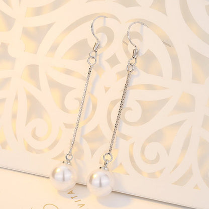 Pearl Shell Pearl Stud Earrings Silver Plated Tassel Jewelry Long Earrings-Jewearrings