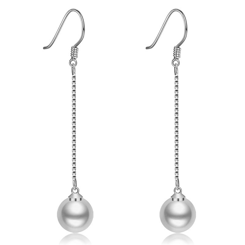 Pearl Shell Pearl Stud Earrings Silver Plated Tassel Jewelry Long Earrings-Jewearrings