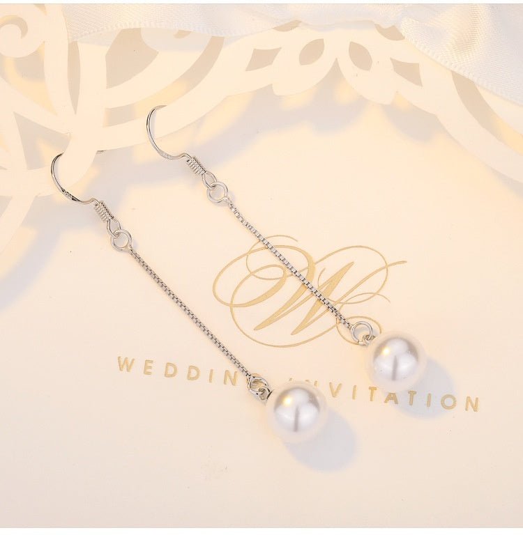 Pearl Shell Pearl Stud Earrings Silver Plated Tassel Jewelry Long Earrings-Jewearrings