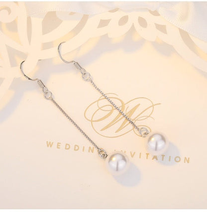 Pearl Shell Pearl Stud Earrings Silver Plated Tassel Jewelry Long Earrings-Jewearrings