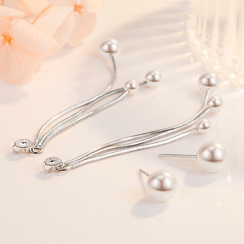 Pearl Silver Plated Exaggerated Fringe Earrings Long-Jewearrings