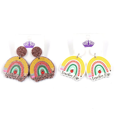 Pencil Rainbow UV Printing Acrylic Female Earrings-Jewearrings