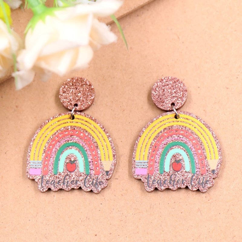 Pencil Rainbow UV Printing Acrylic Female Earrings-Jewearrings