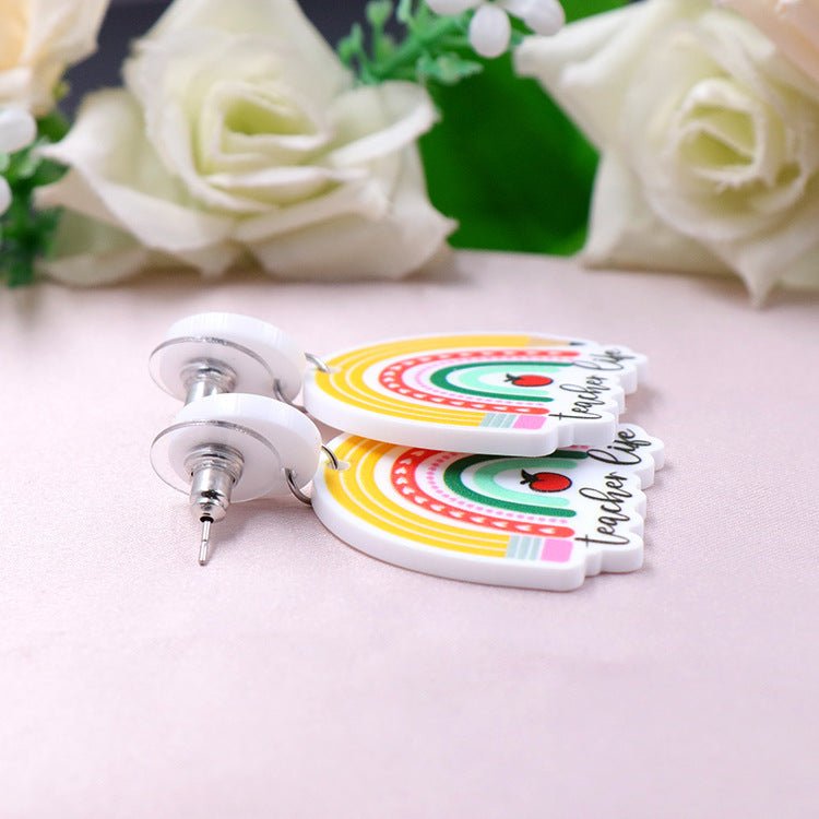 Pencil Rainbow UV Printing Acrylic Female Earrings-Jewearrings