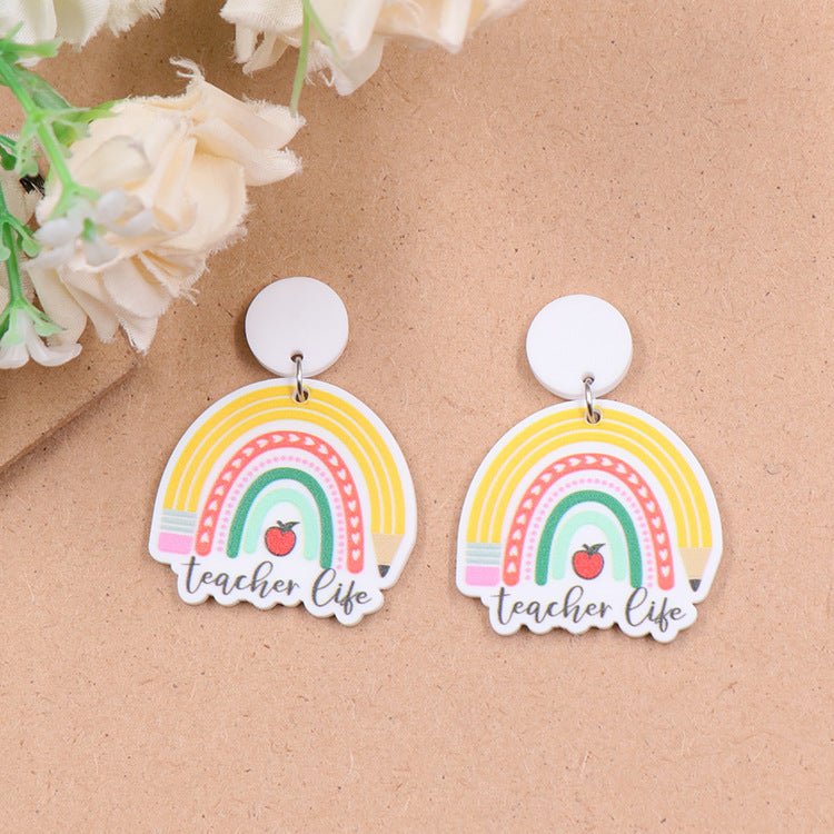 Pencil Rainbow UV Printing Acrylic Female Earrings-Jewearrings