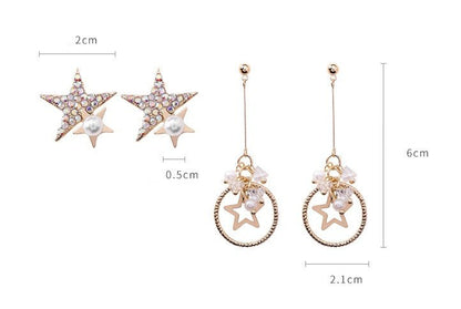 Pentagram Earrings Ring Full Diamond Star Stud Earrings-Jewearrings