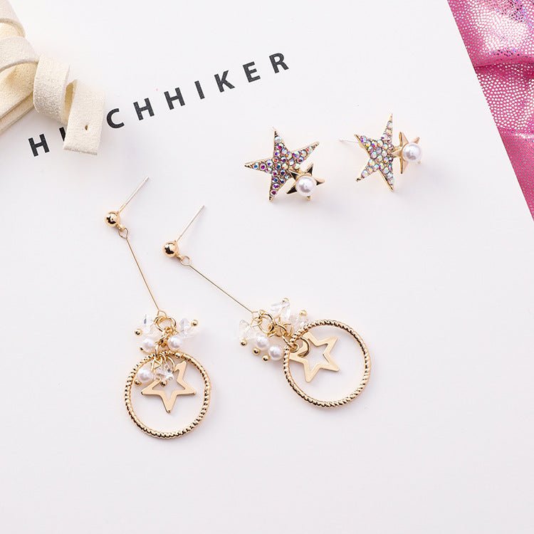 Pentagram Earrings Ring Full Diamond Star Stud Earrings-Jewearrings