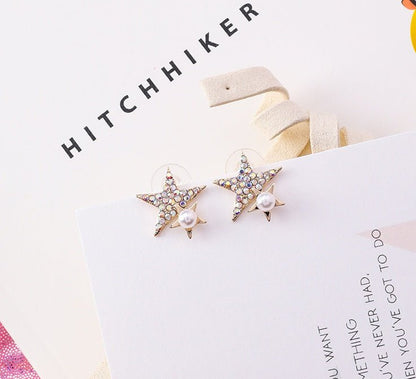 Pentagram Earrings Ring Full Diamond Star Stud Earrings-Jewearrings