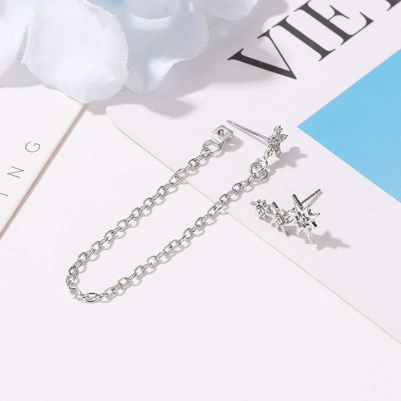 Personality Diamond Star Set Earrings Women Fashion Tassels-Jewearrings