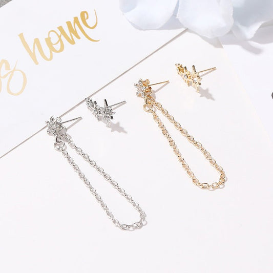 Personality Diamond Star Set Earrings Women Fashion Tassels-Jewearrings