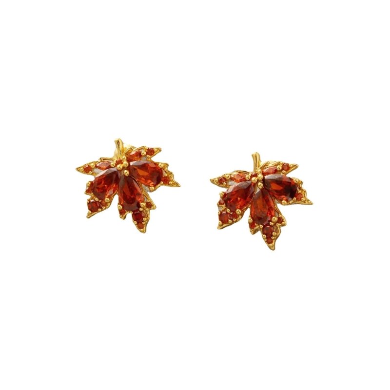 Personality Red Diamond Fashion Leaf Stud Earrings-Jewearrings