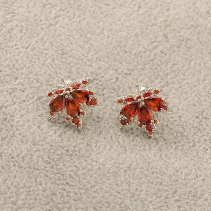 Personality Red Diamond Fashion Leaf Stud Earrings-Jewearrings