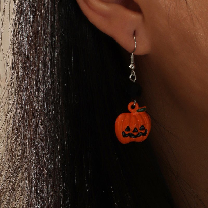 Personality Scary Face Pumpkin Earrings Ear Hooks-Jewearrings