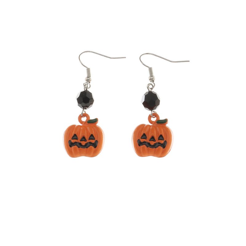 Personality Scary Face Pumpkin Earrings Ear Hooks-Jewearrings