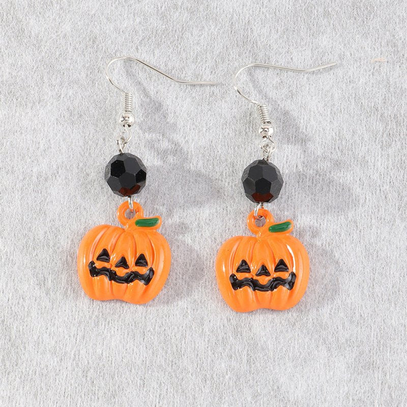 Personality Scary Face Pumpkin Earrings Ear Hooks-Jewearrings