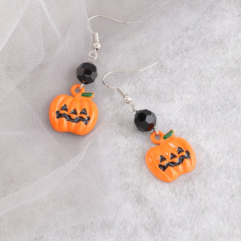 Personality Scary Face Pumpkin Earrings Ear Hooks-Jewearrings