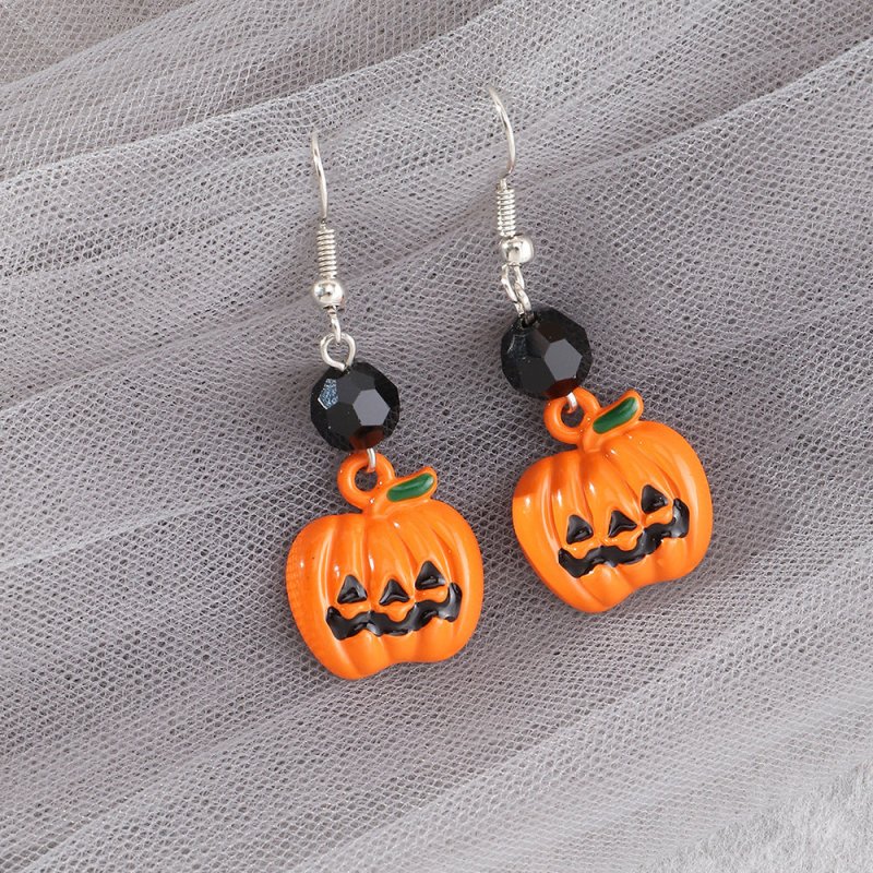 Personality Scary Face Pumpkin Earrings Ear Hooks-Jewearrings