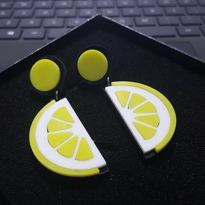 Personalized Acrylic Exaggerated Fruit Orange Lemon Earrings-Jewearrings