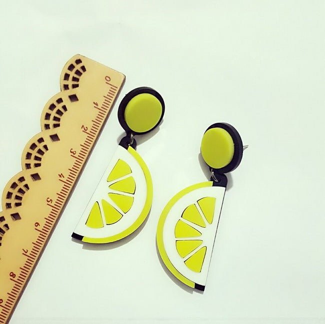 Personalized Acrylic Exaggerated Fruit Orange Lemon Earrings-Jewearrings