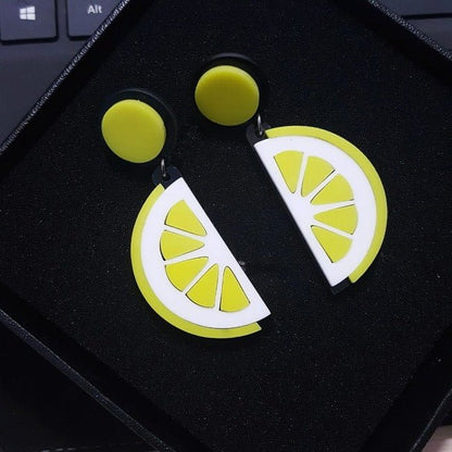 Personalized Acrylic Exaggerated Fruit Orange Lemon Earrings-Jewearrings