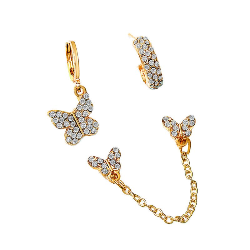 Personalized Diamond-studded Butterfly Chain Metal C-shaped Earrings-Jewearrings