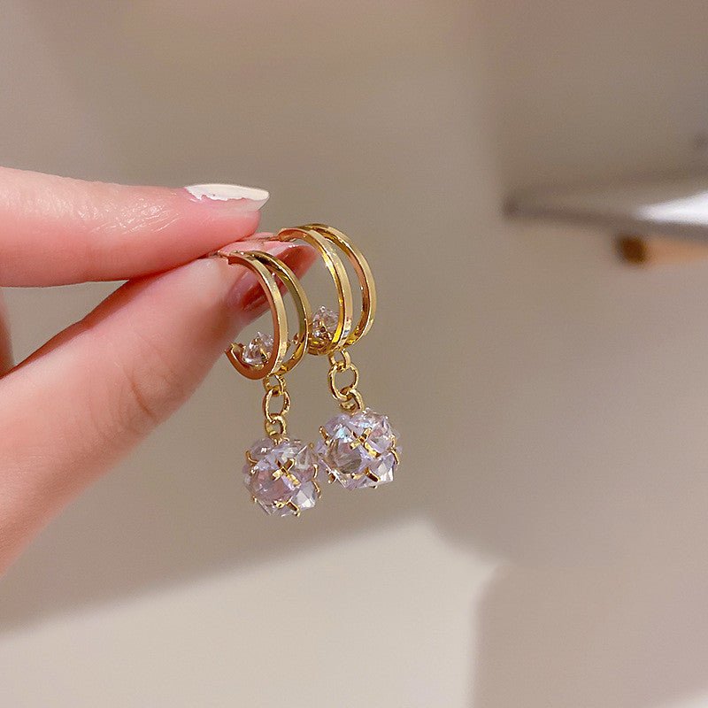 Personalized Opal Diamond Ball Earrings-Jewearrings