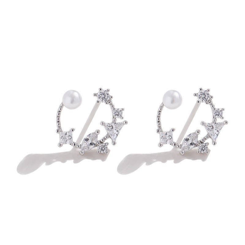 Petite Full Diamond Pearl Earrings Irregular S925 Sterling Silver-Jewearrings