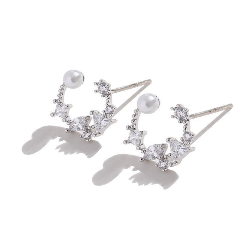 Petite Full Diamond Pearl Earrings Irregular S925 Sterling Silver-Jewearrings