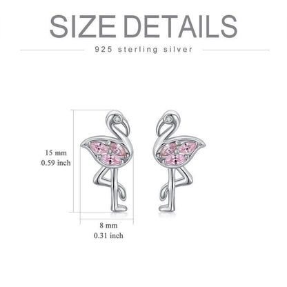 Pink Flamingo CZ Stud Earrings in White Gold Plated Sterling Silver-Jewearrings