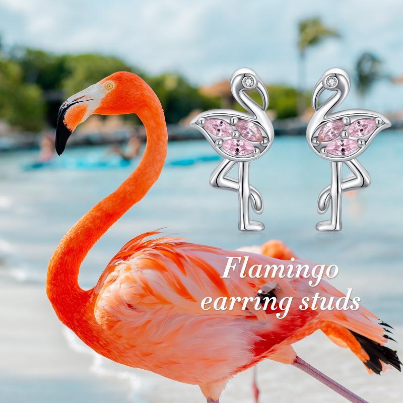 Pink Flamingo CZ Stud Earrings in White Gold Plated Sterling Silver-Jewearrings