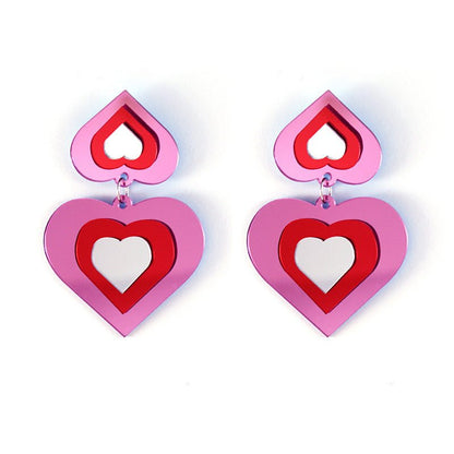 Pink Mirror Peach Heart Love Acrylic Earrings-Jewearrings