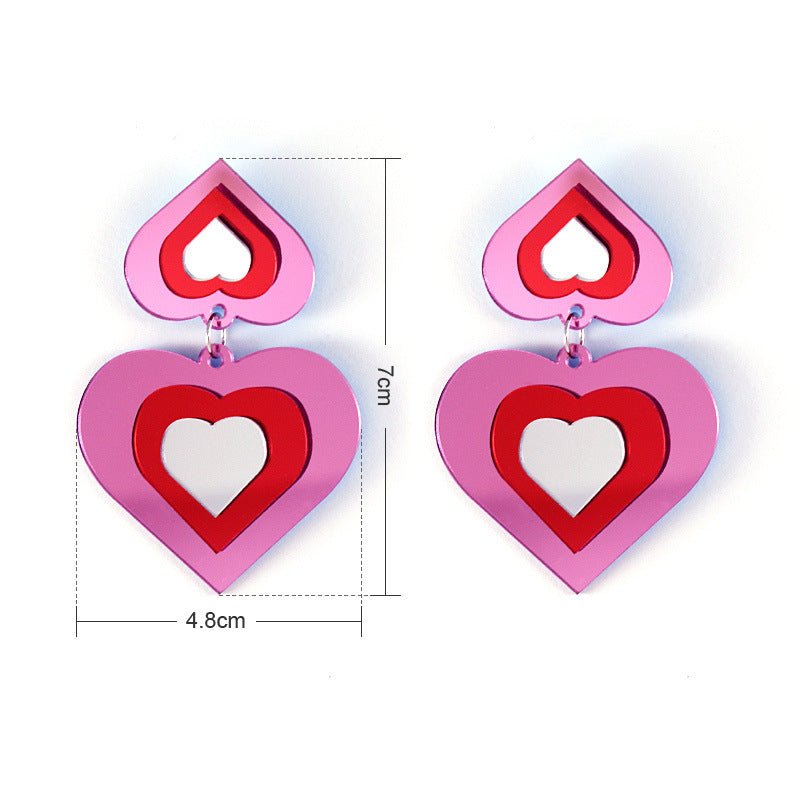 Pink Mirror Peach Heart Love Acrylic Earrings-Jewearrings