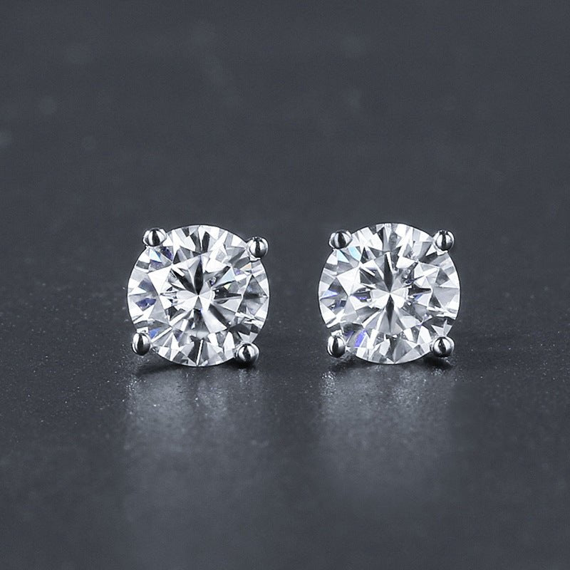 Platinum Four Claw Diamond Stud Earrings For Female Male-Jewearrings