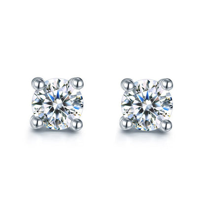 Platinum Four Claw Diamond Stud Earrings For Female Male-Jewearrings