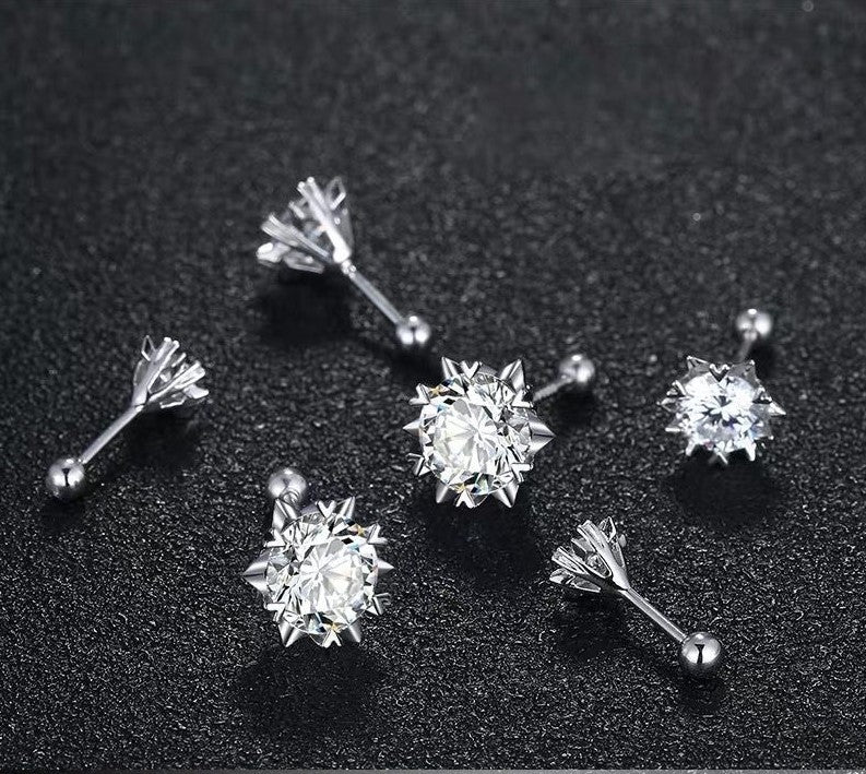 Platinum Imported Moissanite Love Snowflake Diamond Stud Earrings-Jewearrings