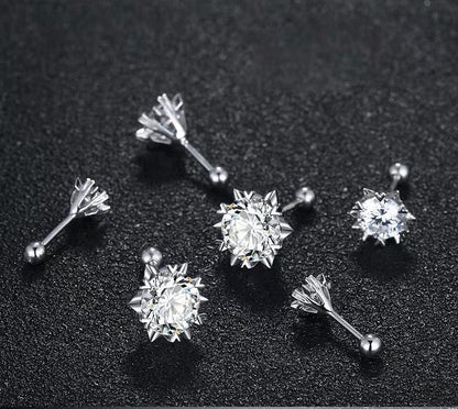 Platinum Imported Moissanite Love Snowflake Diamond Stud Earrings-Jewearrings