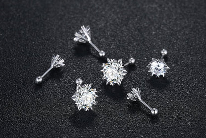 Platinum Imported Moissanite Love Snowflake Diamond Stud Earrings-Jewearrings