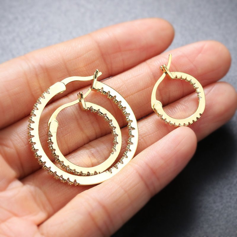 Popular Full Diamond Ear Ring Row Zircon Micro-inlaid Gold-plated Large Earrings-Jewearrings