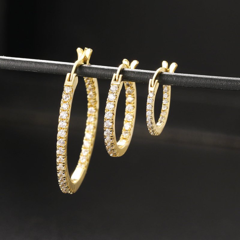 Popular Full Diamond Ear Ring Row Zircon Micro-inlaid Gold-plated Large Earrings-Jewearrings