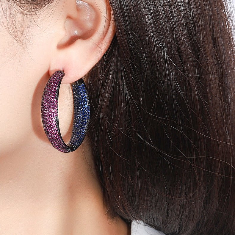 Popular Micro-inlaid Big Earrings Temperament And Two-tone Personality-Jewearrings