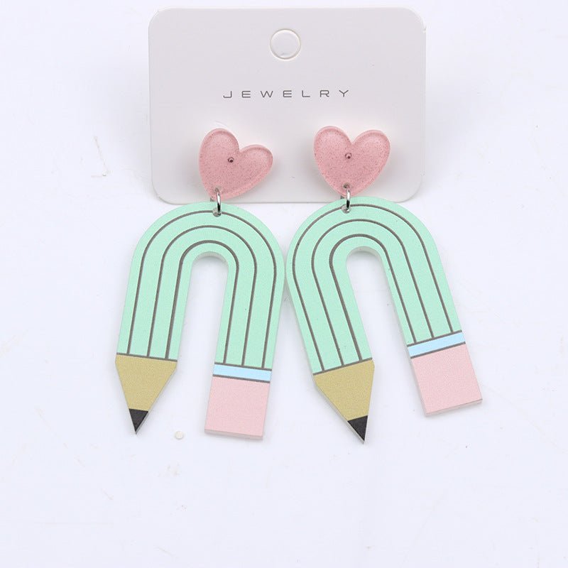 Printing Color Contrast Pencil Stud Earrings Acrylic Earrings-Jewearrings