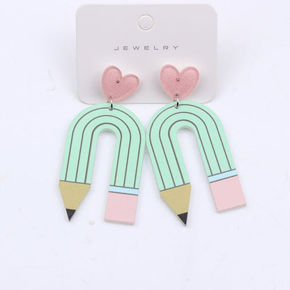 Printing Color Contrast Pencil Stud Earrings Acrylic Earrings-Jewearrings