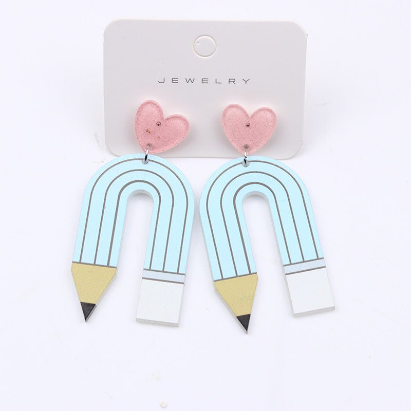 Printing Color Contrast Pencil Stud Earrings Acrylic Earrings-Jewearrings